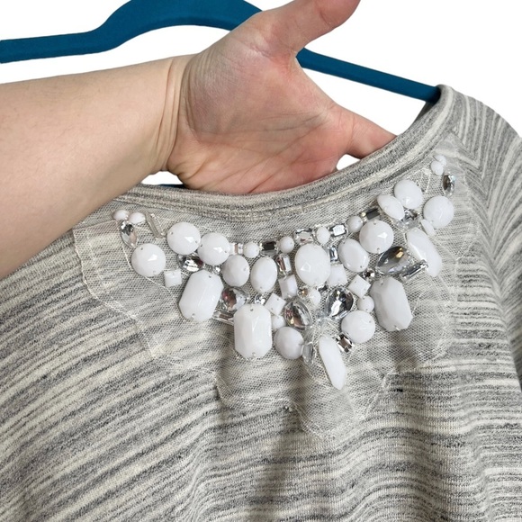 Moa Moa Gray Space Dye Embellished Tie Open Back Knit Blouse - Picture 11 of 12